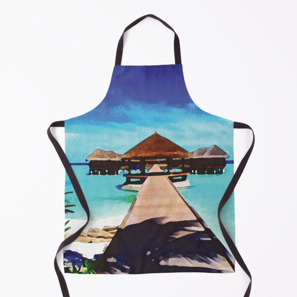 Item preview, Maldives coastal beach hut scene, watercolour effect designed and sold by Gerald Waters.