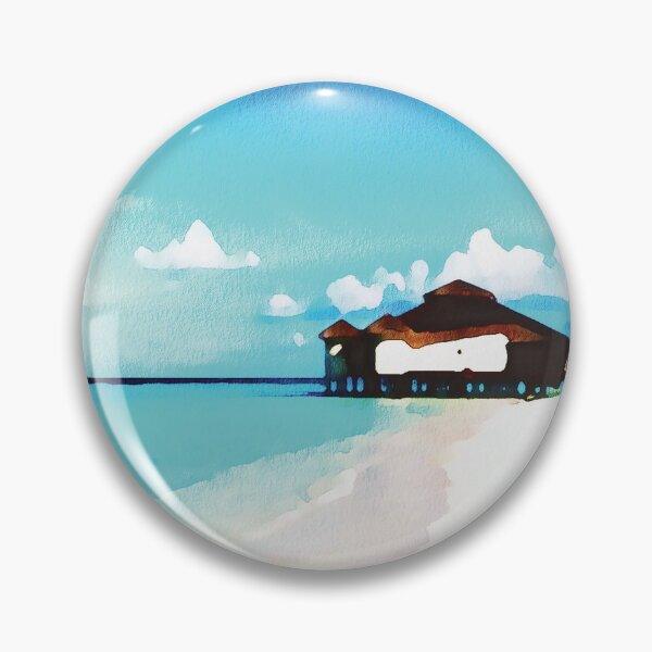 Item preview, Maldives coastal beach hut scene, watercolour effect designed and sold by Gerald Waters.