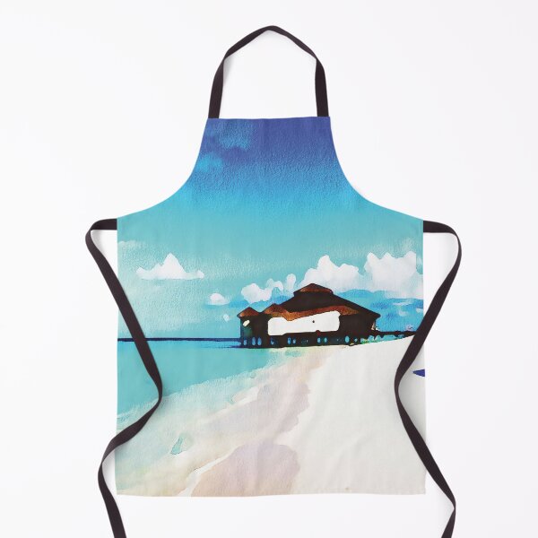 Item preview, Maldives coastal beach hut scene, watercolour effect designed and sold by Gerald Waters.