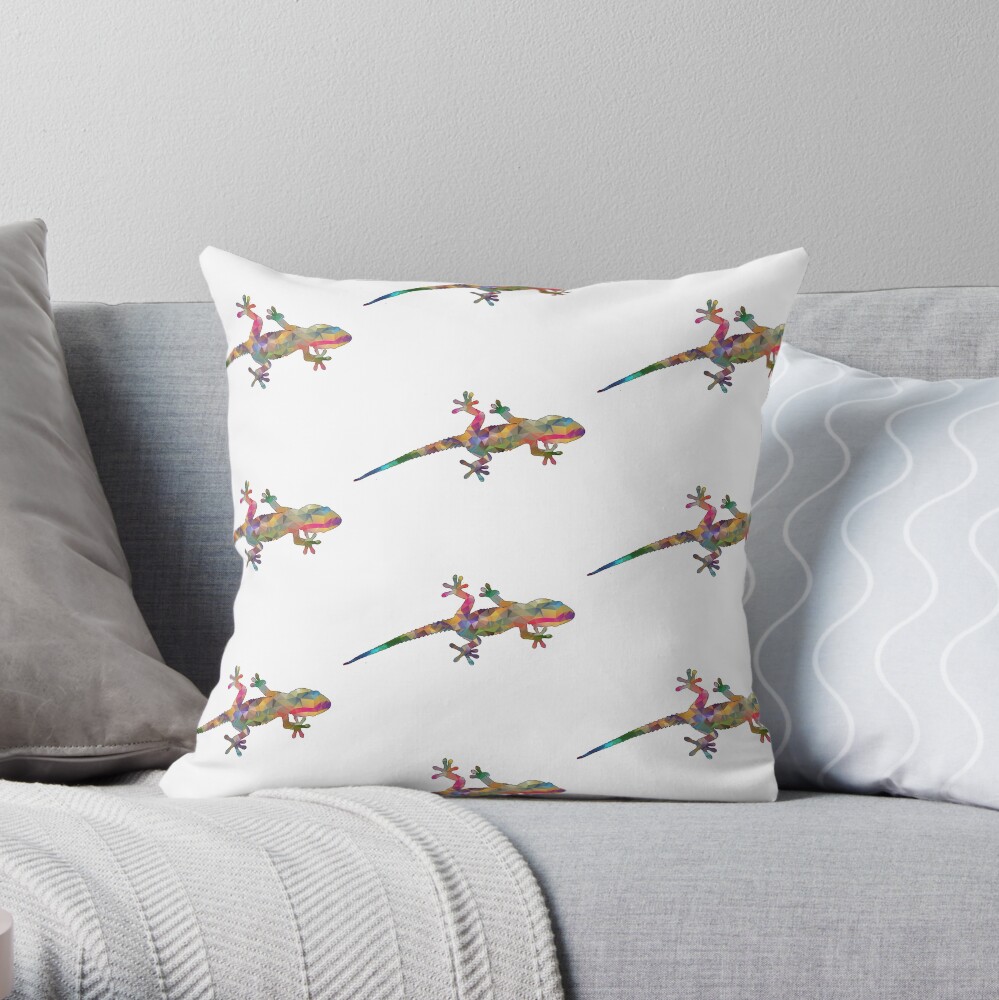Colourful Gecko Print Throw Pillow