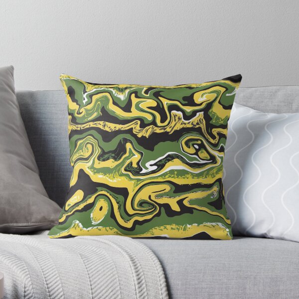 Jamaican Waves - Colours - Green Black Yellow Abstract Pattern Throw Pillow