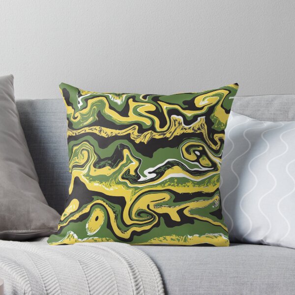 Jamaican Waves - Colours - Green Black Yellow Abstract Pattern Throw Pillow