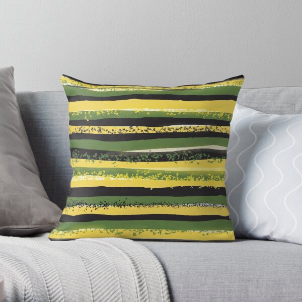 Jamaica Colours Green Yellow Black Linear Pattern Throw Pillow