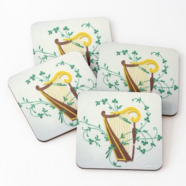 Item preview, Irish Harp & Shamrocks Hand Embroidered on Irish Linen  designed and sold by BuyIrishArt.