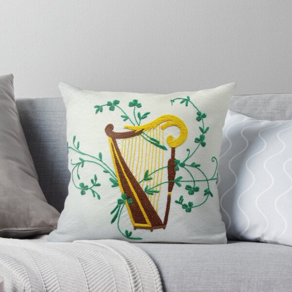 Item preview, Irish Harp & Shamrocks Hand Embroidered on Irish Linen  designed and sold by BuyIrishArt.