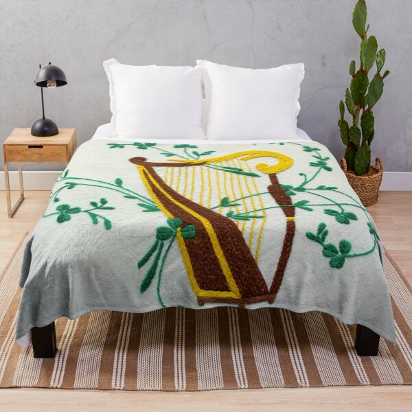 Item preview, Irish Harp & Shamrocks Hand Embroidered on Irish Linen  designed and sold by BuyIrishArt.