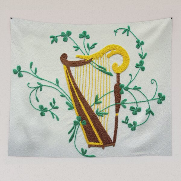 Item preview, Irish Harp & Shamrocks Hand Embroidered on Irish Linen  designed and sold by BuyIrishArt.