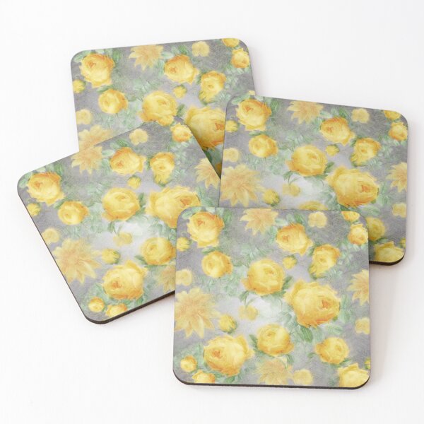Item preview, Watercolor Vintage Sunshine Big Summertime Yellow Roses On Gray Stripes designed and sold by IZiets.