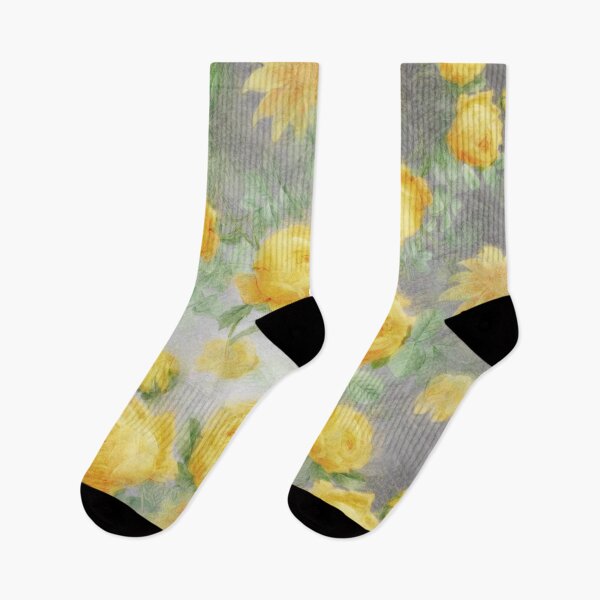 Item preview, Watercolor Vintage Sunshine Big Summertime Yellow Roses On Gray Stripes designed and sold by IZiets.