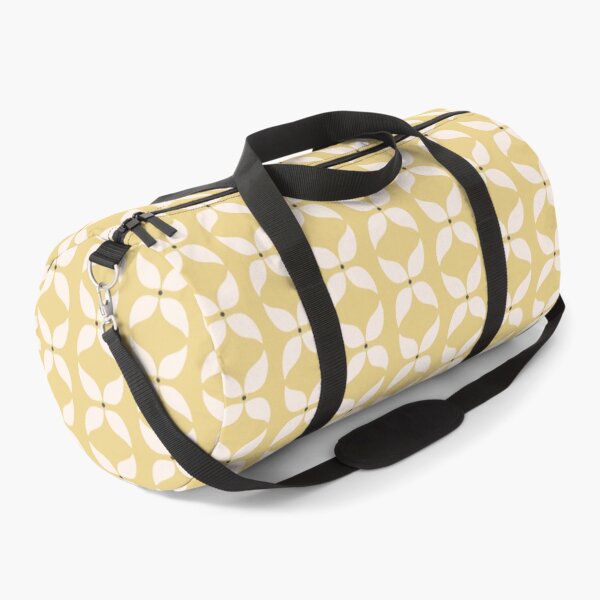 Cottagecore Yellow and White Geometric Flower Pattern Duffle Bag