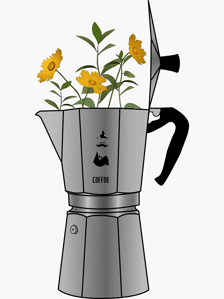 Thumbnail 3 of 3, Sticker, Moka Pot with Flowers designed and sold by JTatum95.