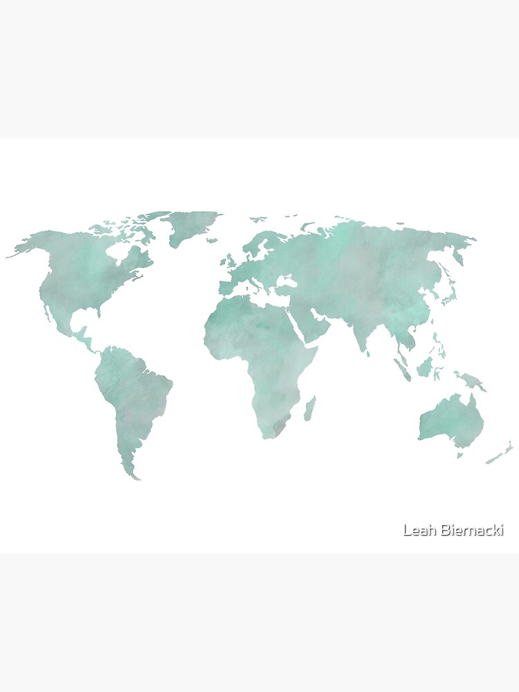 Discover Mint Green Watercolor World map Premium Matte Vertical Poster