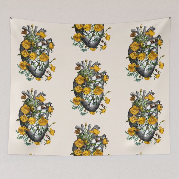 Item preview, Floral Human heart with yellow anemones, vintage effect designed and sold by Collagedream.