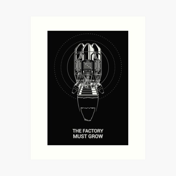 Item preview, Factorio Rocket with The Factory Must Grow meme designed and sold by Morridis.