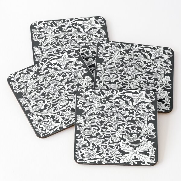 Item preview, Black and white floral Persian Siah Ghalam (black pencil) designed and sold by Zodiac-Mania.