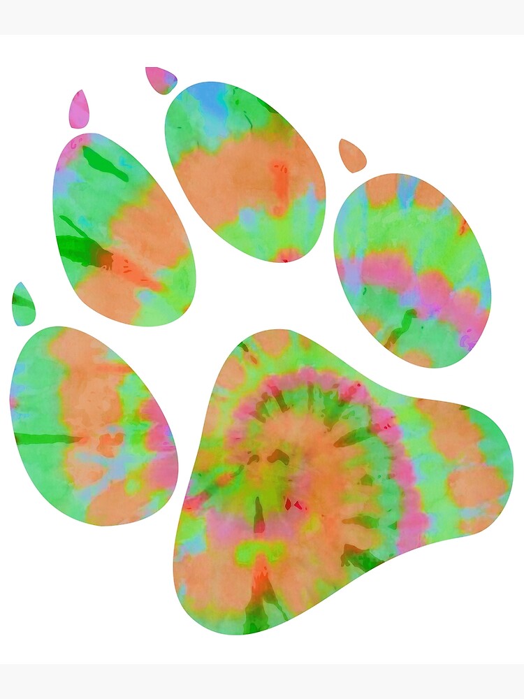 "Green and Orange Tie Dye Paw Print Large Breed Dog Bully Breed Rainbow