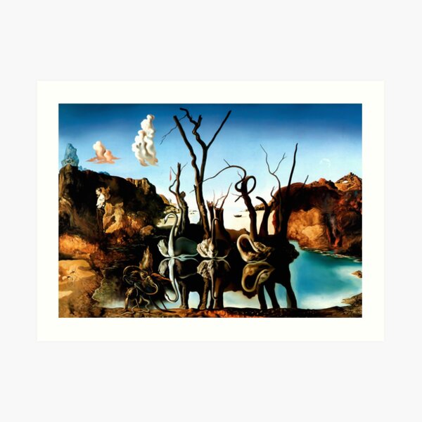 Salvador Dali Swans Reflecting Elephants 1937 Artwork for Wall Art, Prints, Posters, Tshirts, Men, Women, Kids Art Print