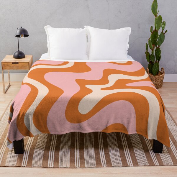 Retro Liquid Swirl Abstract Pattern in Pink Orange Cream Throw Blanket