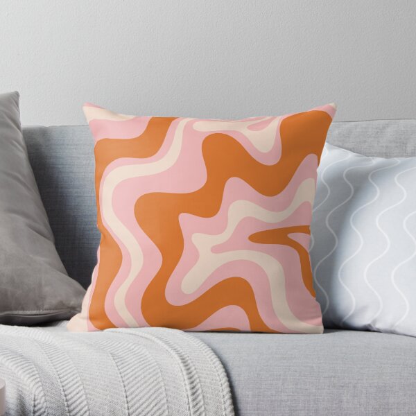 Liquid Swirl Retro Modern Abstract Pattern in Orange Pink Cream Throw Pillow