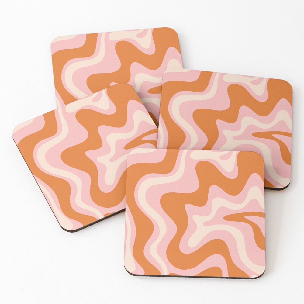 Liquid Swirl Retro Modern Abstract Pattern in Orange Pink Cream Coasters (Set of 4)