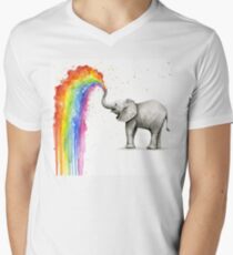 Baby-Elefant-Sprühregenbogen T-Shirt mit V-Ausschnitt