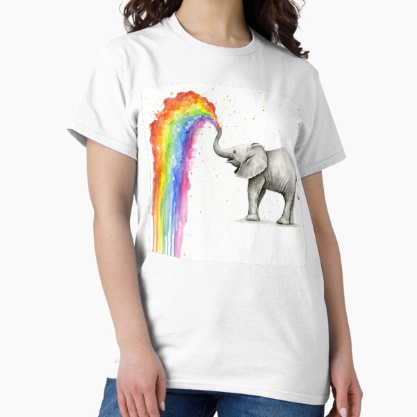 Vista previa del artículo con la obra «Elefante bebé rociando el arco iris», diseñado y vendido por Olga Shvartsur.