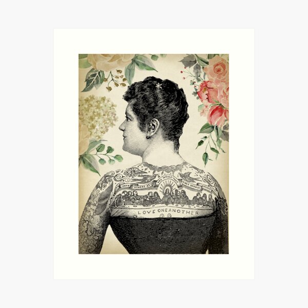 Item preview, Old Fashioned Tattooed Woman and Flowers designed and sold by LeAllureVintage.