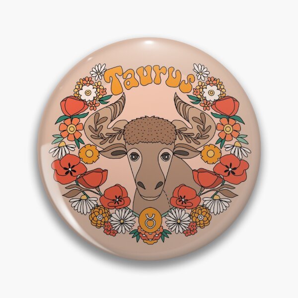 Taurus retro florals zodiac sign print Pin