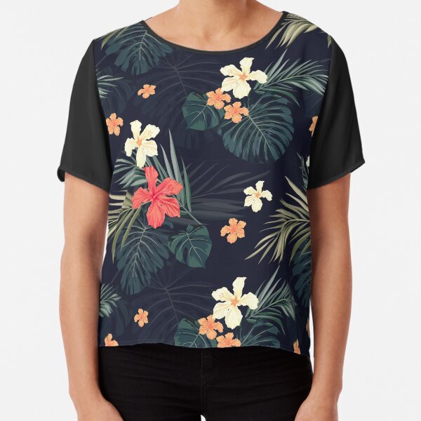 Dark tropical flowers Chiffon Top
