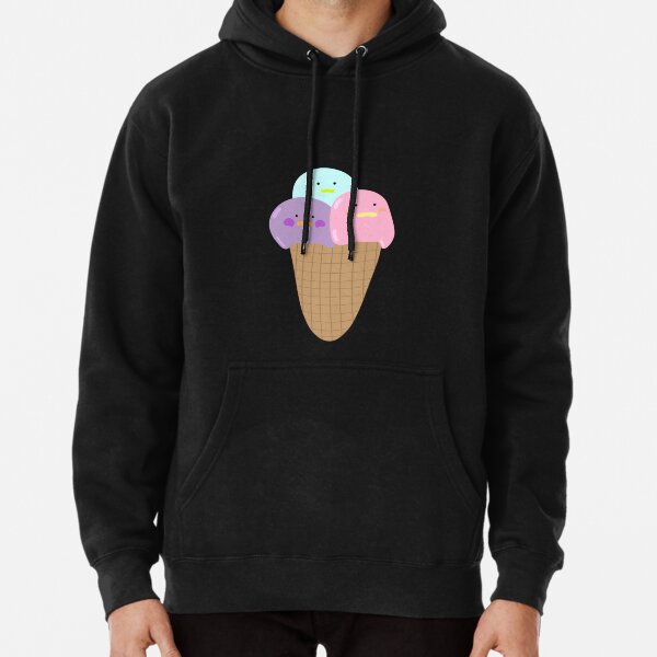Sweet waffle ice cream with balls with faces in pastel colors Pullover Hoodie