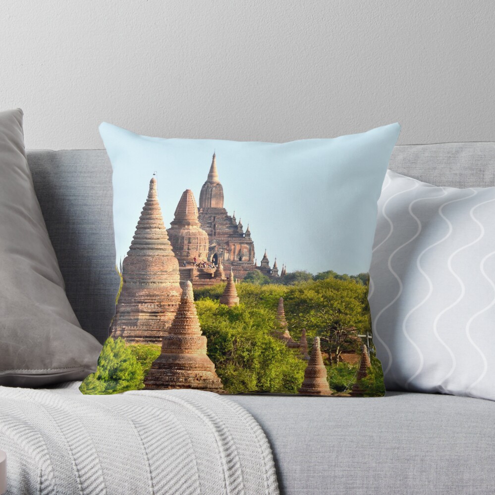 Temples aplenty – Bagan, Myanmar Throw Pillow