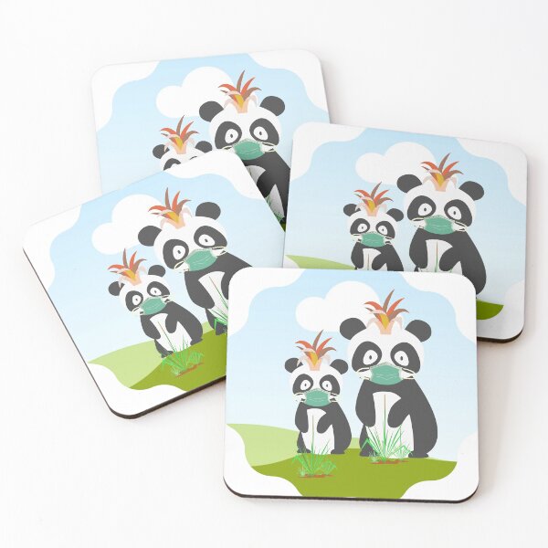 Item preview, Pandas in masks in a clearing designed and sold by Olha Volokhova.