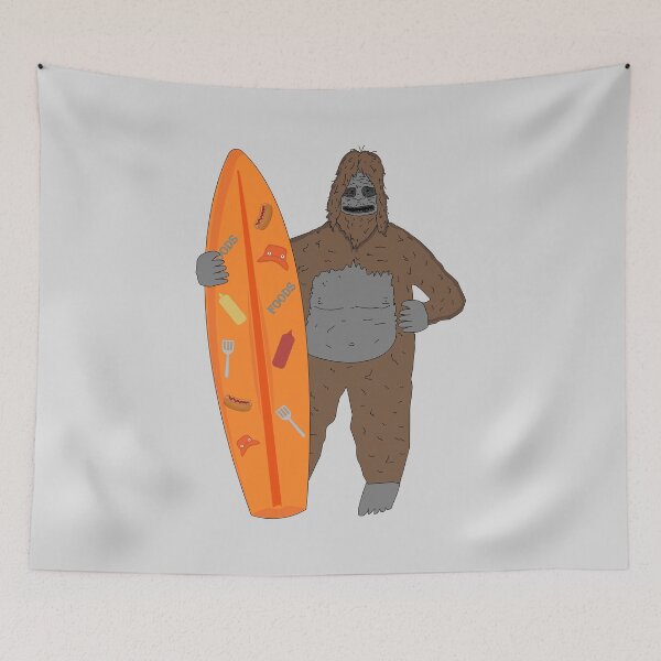 Item preview, Big lez show holding funny orange board day on beach with food pattern stuff druggo , funny cute big lez show , funny bigfoot designed and sold by SGS-.