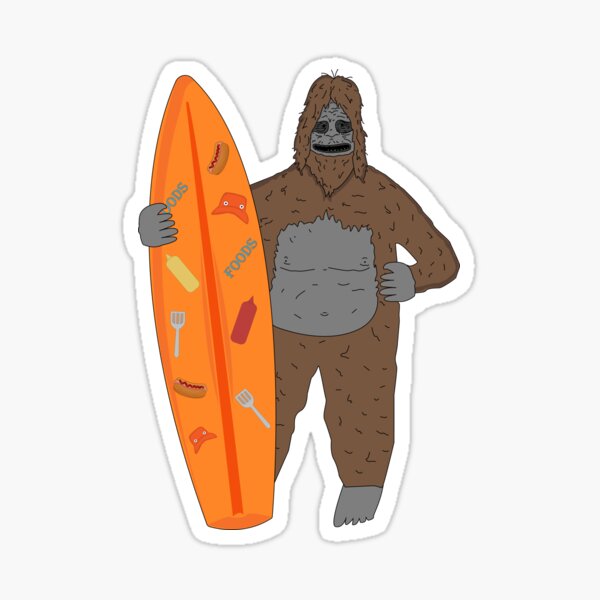 Item preview, Big lez show holding funny orange board day on beach with food pattern stuff druggo , funny cute big lez show , funny bigfoot designed and sold by SGS-.