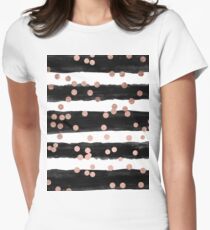 Girly rose gold confetti black watercolor stripes Women's Fitted T-Shirt