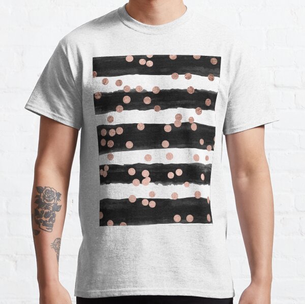 Girly rose gold confetti black watercolor stripes Classic T-Shirt