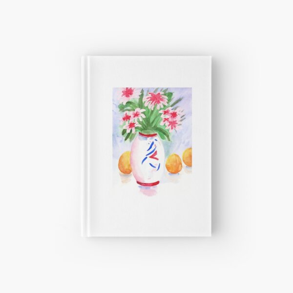 Red Flowers On a Vase. Watercolor Painting Hardcover Journal