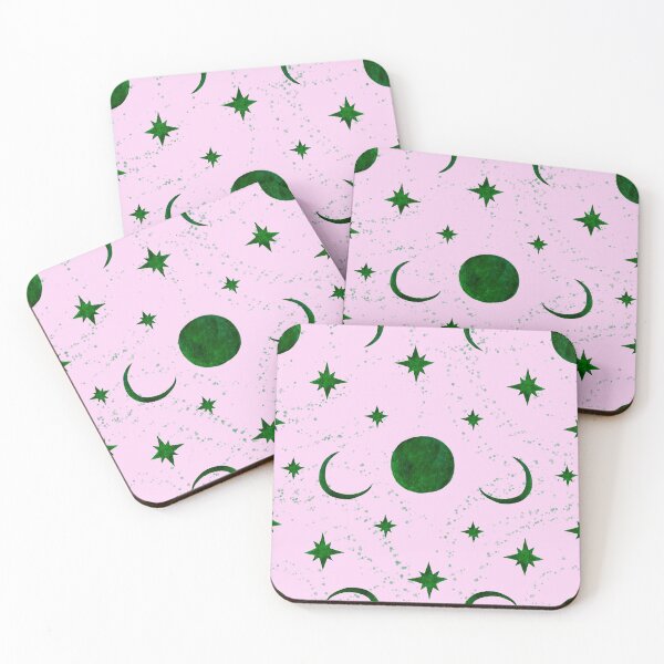 Item preview, pattern illustration pink green moon and stars designed and sold by marsatavi.