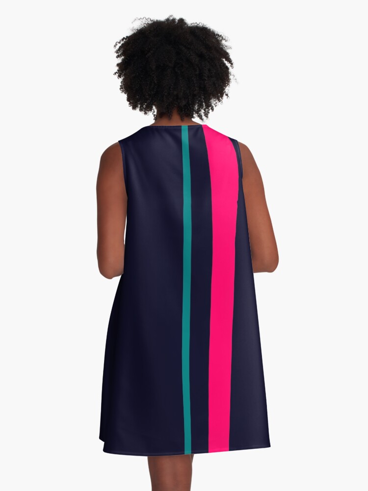 Thumbnail 3 of 4, A-Line Dress, navy with magenta line designed and sold by hamtz.