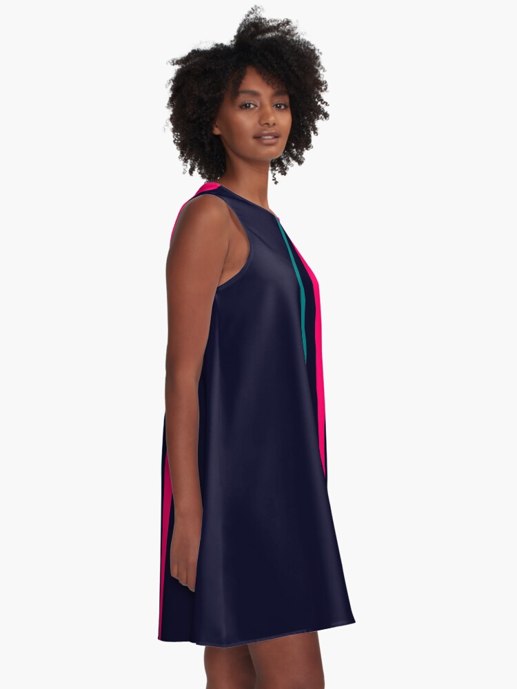 Thumbnail 2 of 4, A-Line Dress, navy with magenta line designed and sold by hamtz.