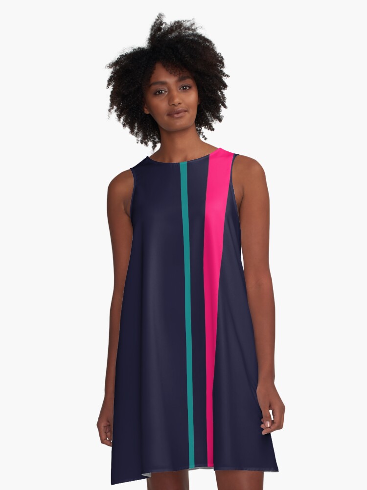Thumbnail 1 of 4, A-Line Dress, navy with magenta line designed and sold by hamtz.