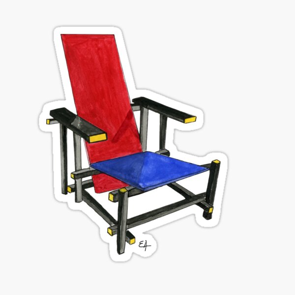 The Red And Blue Chair - Watercolor Painting Sticker