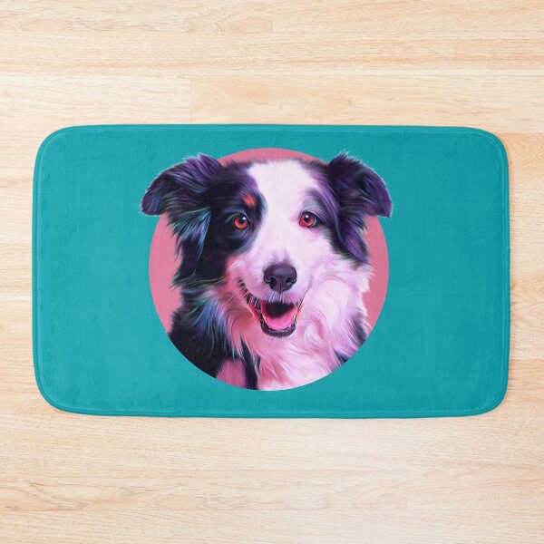 Item preview, Happy Border collie on pink and teal background graphic design designed and sold by forziati design.