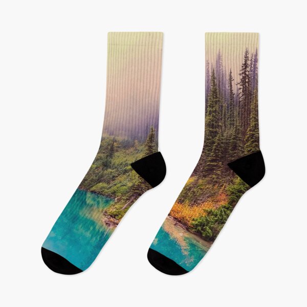 Item preview, Canada pines teal river lilac sky morning landscape photography designed and sold by August-E.