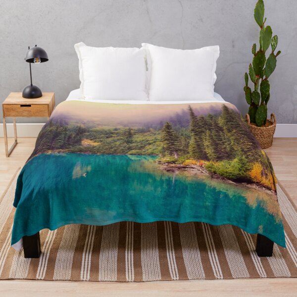 Item preview, Canada pines teal river lilac sky morning landscape photography designed and sold by August-E.