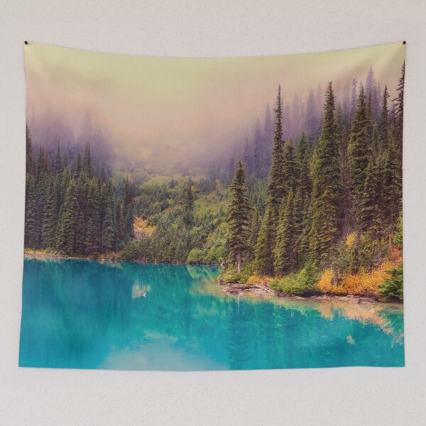 Item preview, Canada pines teal river lilac sky morning landscape photography designed and sold by August-E.