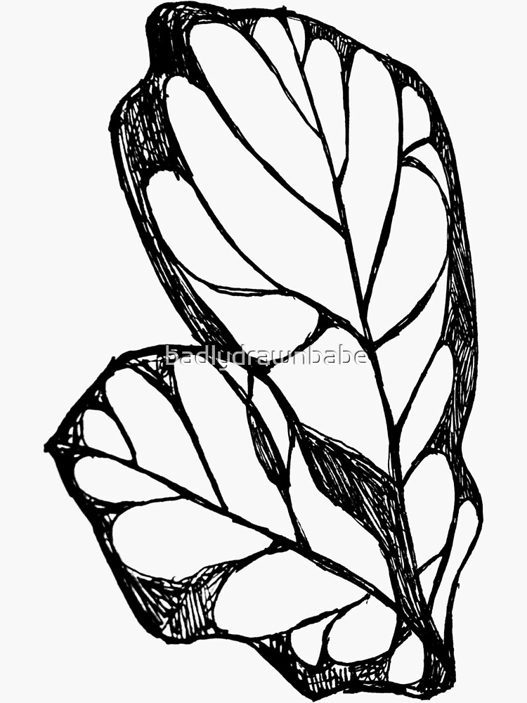 "Big Leaf, Black And White Plant Artwork" Sticker by badlydrawnbabe