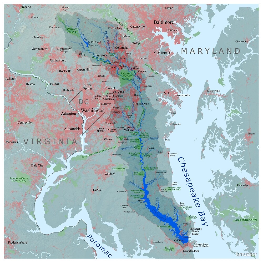"Patuxent River Watershed Map" by kmusser Redbubble