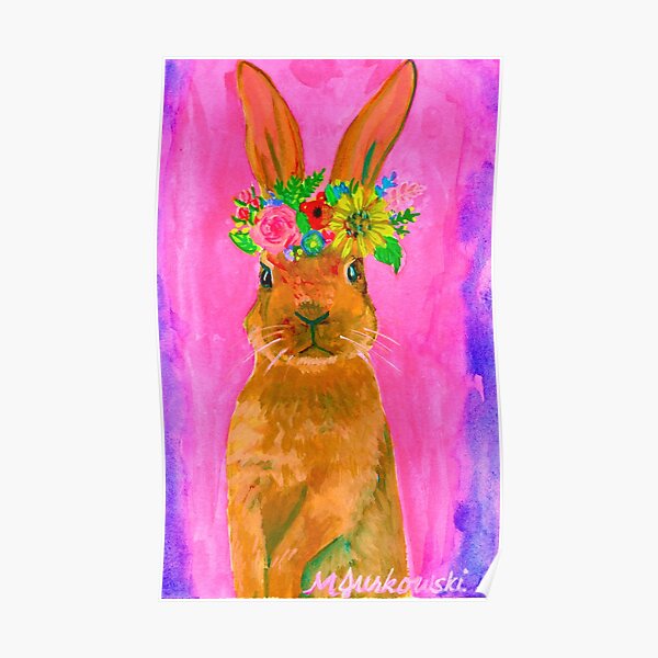Flower Crown Fiona Bunny Portrait No. 4  Poster