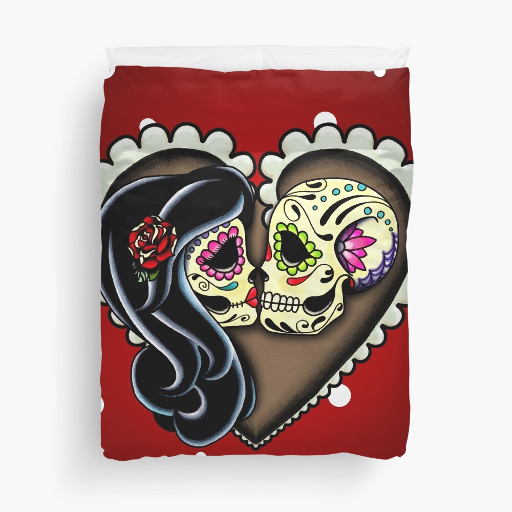 Discover Ashes - Day of the Dead Couple - Sugar Skull Lovers Duvet Cover